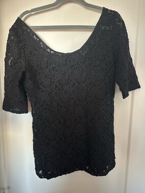 Banana Republic Black Lace Short-Sleeve Top